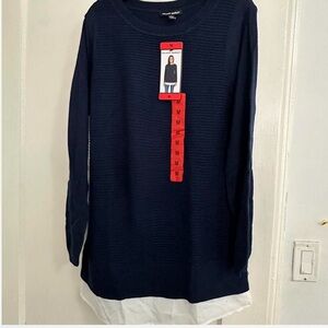 Hilary Radley Navy Sweater with White Detail